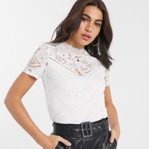 Lace Overlay Top White